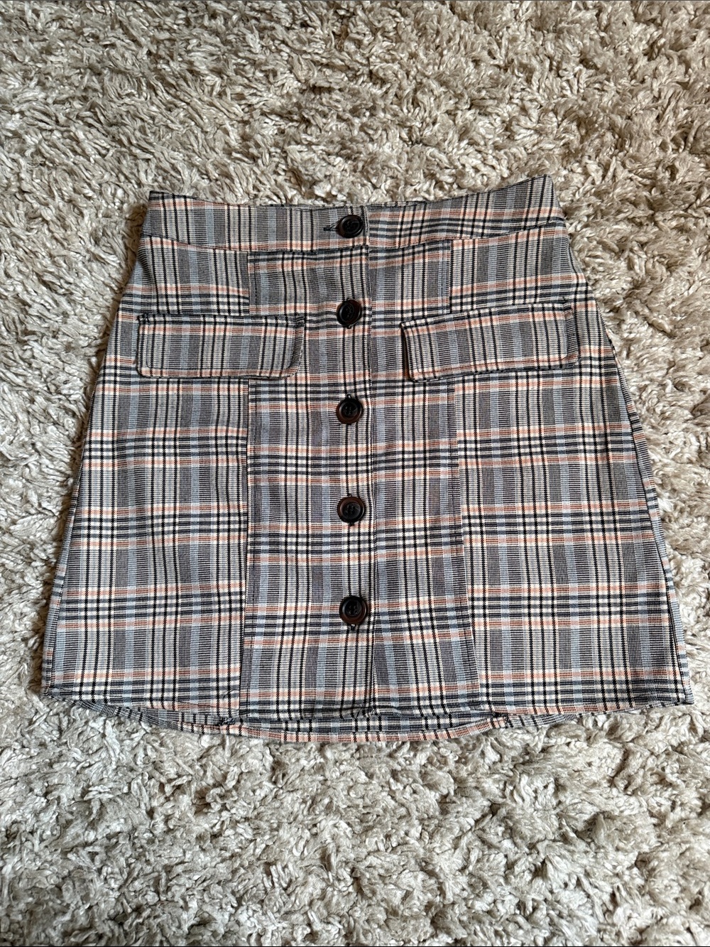 Urban Outfitters Gray & Pink Plaid Button-Front Mini Skirt - Size XS